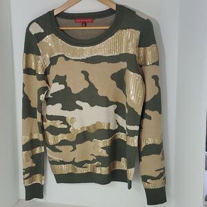 Saks Fifth Avenue Camo Gold Sequined Sweater Women's Size M